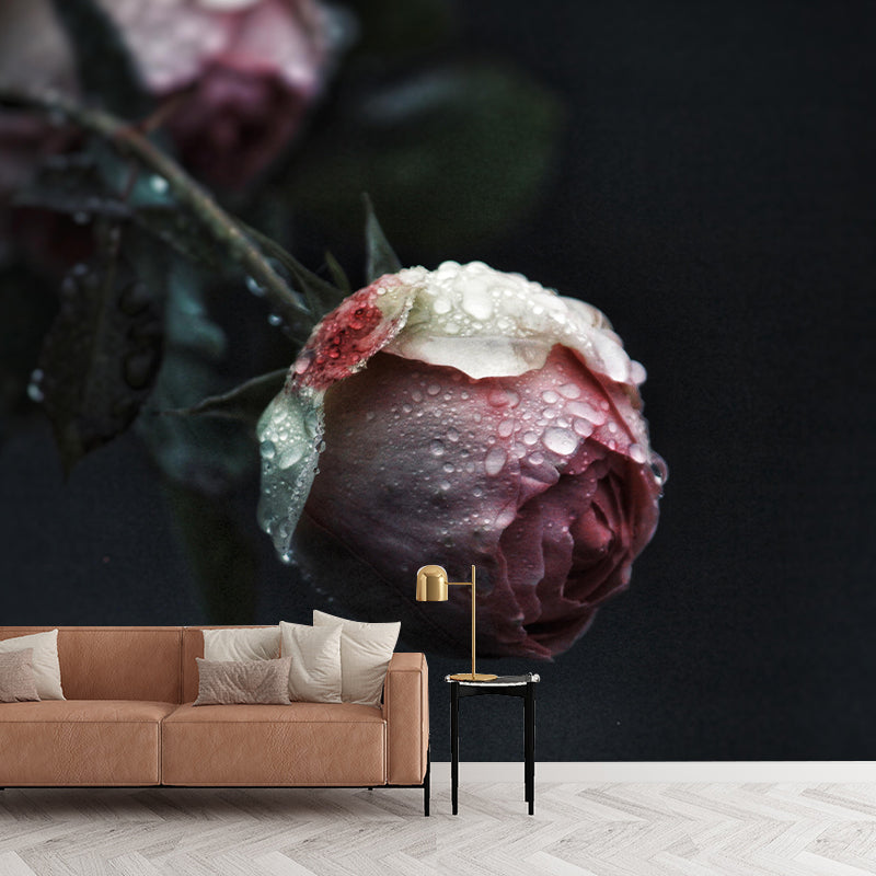 Customized Rose Flower Wall Mural Horizontal Photography for Sleeping Room Decoration