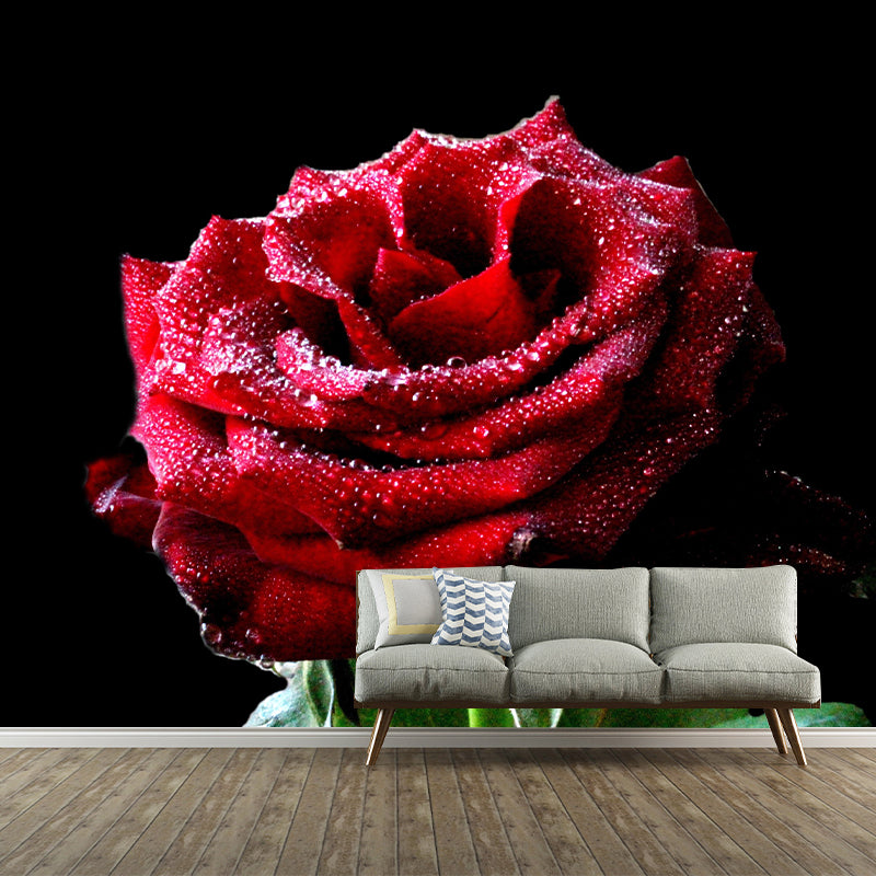 Customized Rose Flower Wall Mural Horizontal Photography for Sleeping Room Decoration