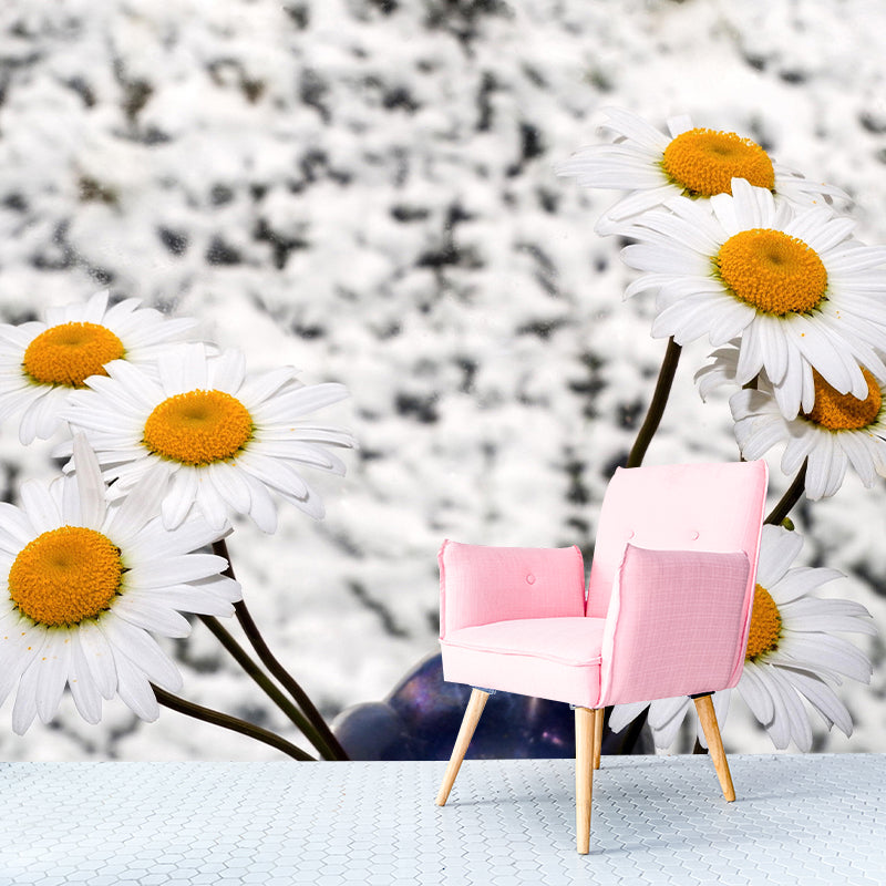 Customized Chamomile Flower Wall Mural Horizontal Photography for Sleeping Room Decoration