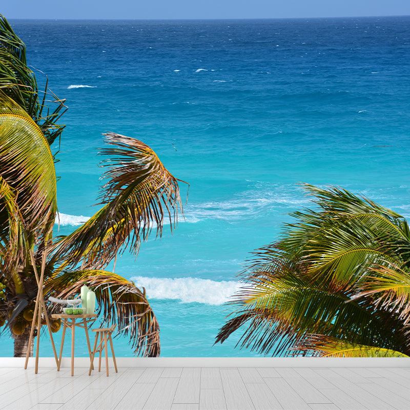 Tropical Beach View Wall Mural for Sleeping Room Home Decor, Made to Measure