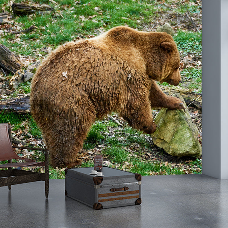 Brown Bear Wall Covering for Living Room Decor, Water Resistant, Customized Size Available