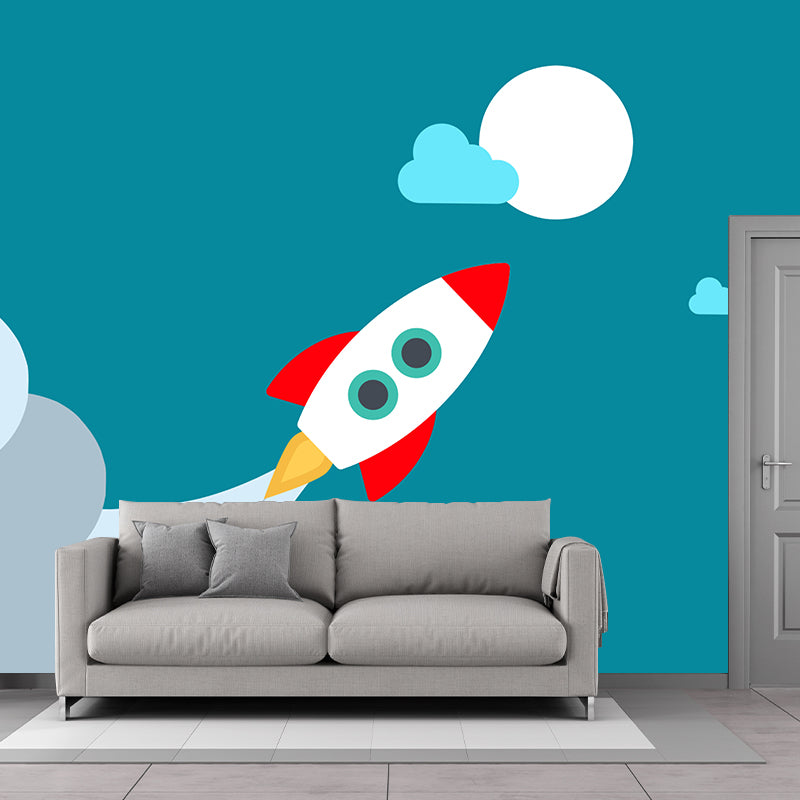 Rocket Outer Space Removable Wall Mural for Children's Bedroom, Moisture Resistant