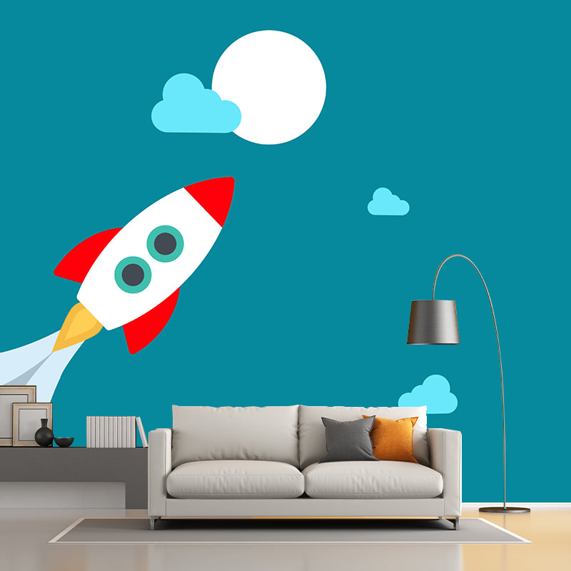 Rocket Outer Space Removable Wall Mural for Children's Bedroom, Moisture Resistant