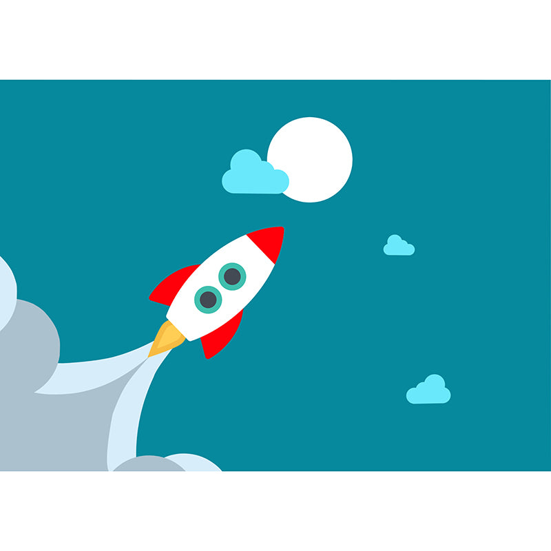 Rocket Outer Space Removable Wall Mural for Children's Bedroom, Moisture Resistant