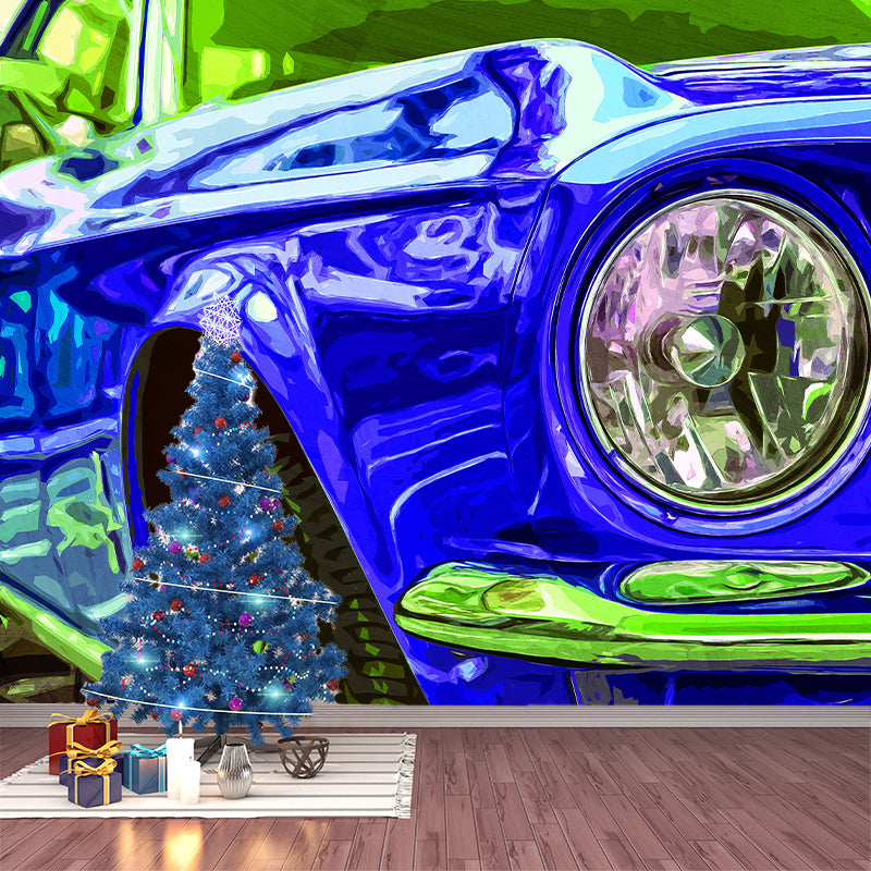 Car Illustration Mural Wallpaper for Boy Bedroom, Stain Resistant, Made to Measure