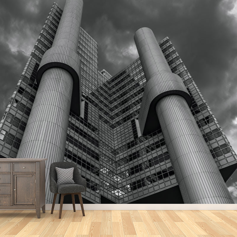 Contemporary Style City Building Mural for Meeting Room, Mildew Resistant