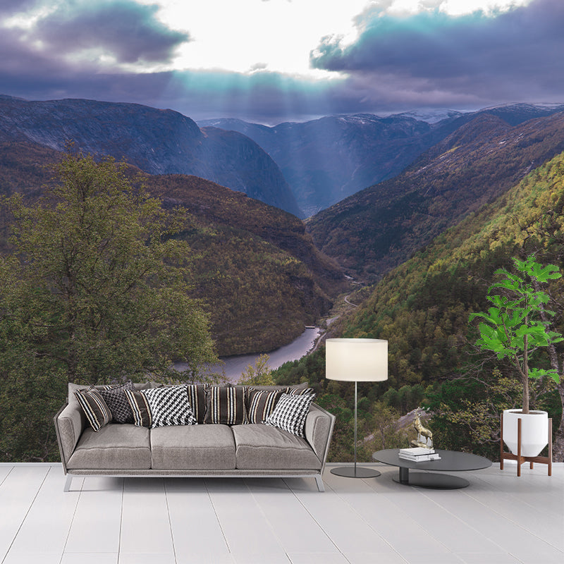 Mountain Scenery Removable Wall Mural for Sitting Room, Mildew Resistant