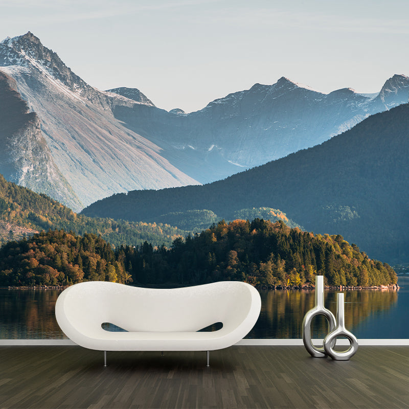 Mountain Scenery Removable Wall Mural for Sitting Room, Mildew Resistant