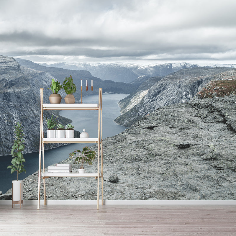 Mountain Scenery Removable Wall Mural for Sitting Room, Mildew Resistant