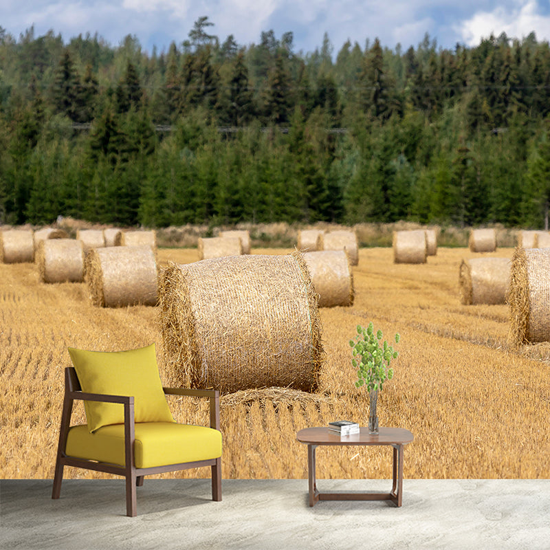 Horizontal Photography Straw Bales Mural Moisture Resistant for Sitting Room