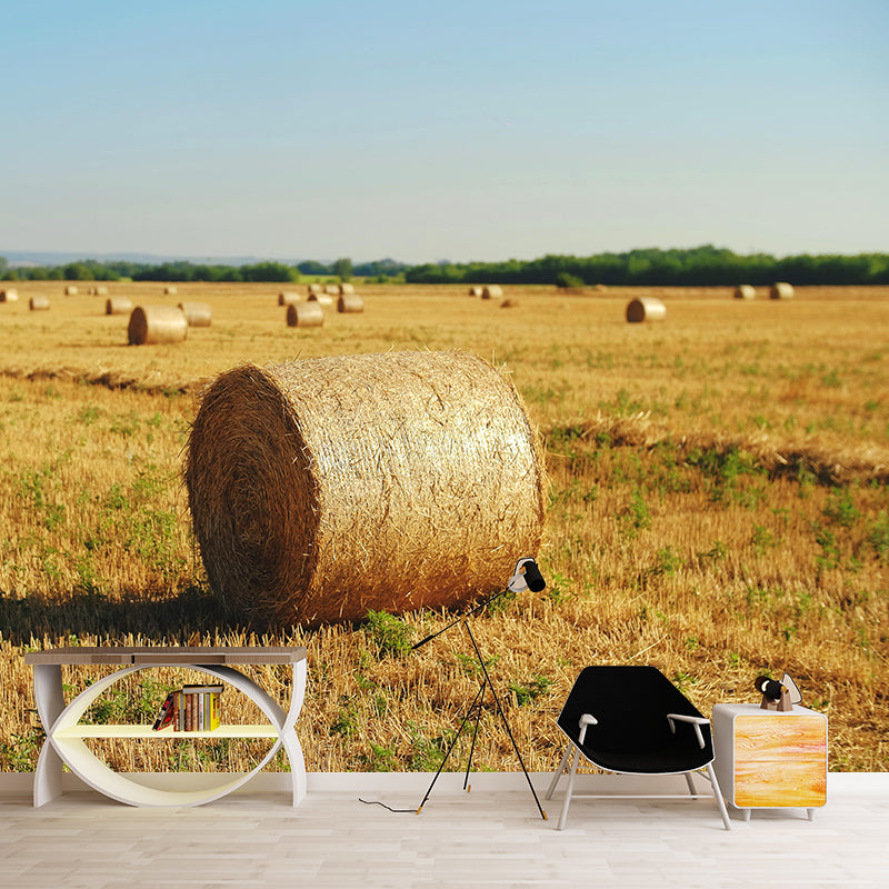 Horizontal Photography Straw Bales Mural Moisture Resistant for Sitting Room