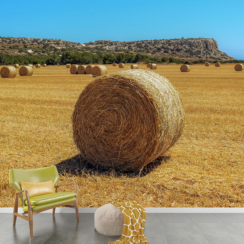 Horizontal Photography Straw Bales Mural Moisture Resistant for Sitting Room