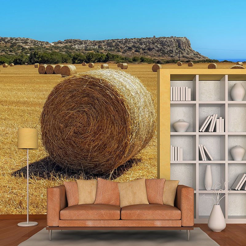 Horizontal Photography Straw Bales Mural Moisture Resistant for Sitting Room