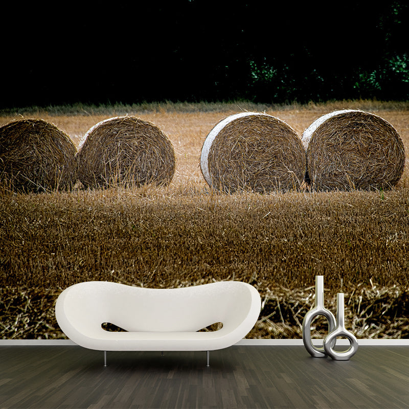 Horizontal Photography Straw Bales Mural Moisture Resistant for Sitting Room