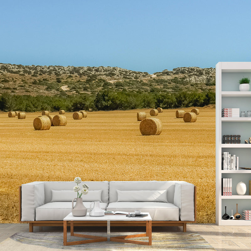 Contemporary Moisture Resistant Straw Bales Mural Wall Covering for Dining Room