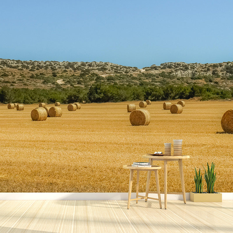 Contemporary Moisture Resistant Straw Bales Mural Wall Covering for Dining Room