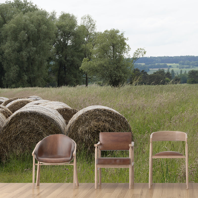 Horizontal Photography Straw Bales Mural Moisture Resistant for Home Decoration