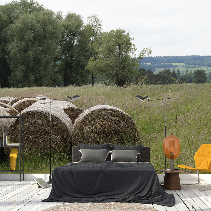 Horizontal Photography Straw Bales Mural Moisture Resistant for Home Decoration