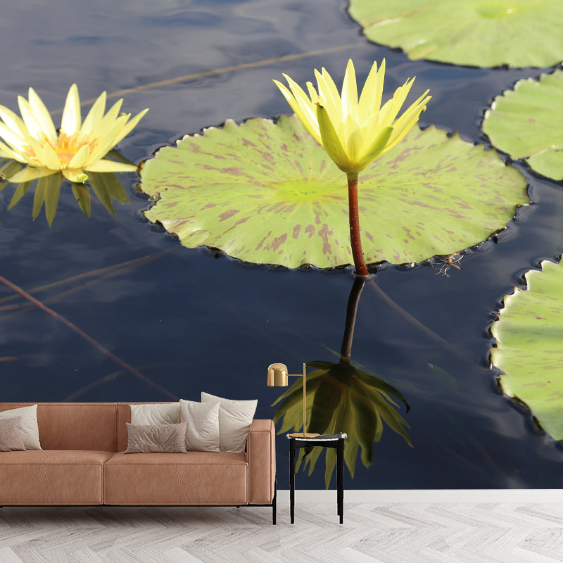 Lotus Leaf Moisture Resistant Mural for Sitting Room, Customized Size Available