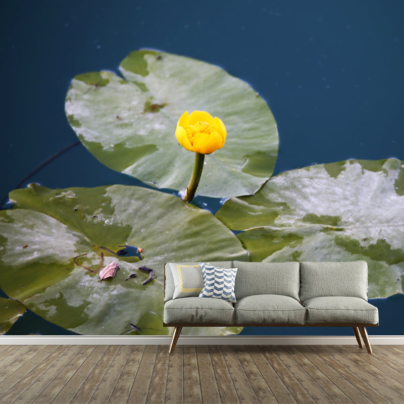 Green Lotus Leaf Full Size Wall Mural for Living Room, Moisture Resistant