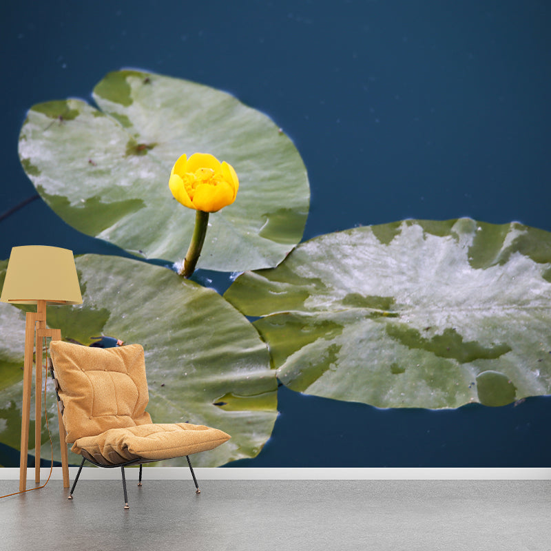 Green Lotus Leaf Full Size Wall Mural for Living Room, Moisture Resistant