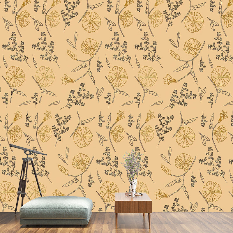 Botanical Illustration Mural Personalized Size Wall Covering for Sleeping Room