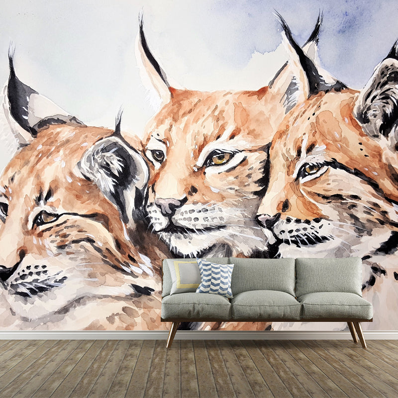 Contemporary Style Animal Illustration Mural Wallpaper for Sitting Room