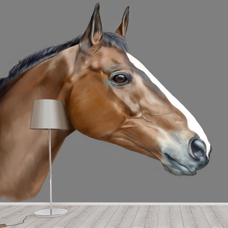 Horse Illustration Mural Mildew Resistant Wall Covering for Living Room