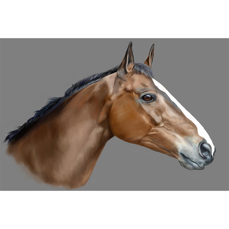 Horse Illustration Mural Mildew Resistant Wall Covering for Living Room