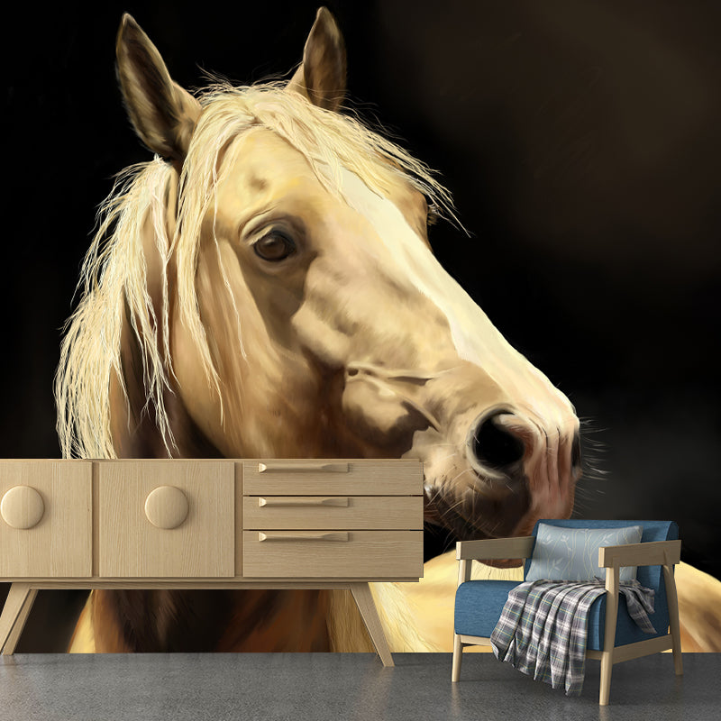 Horse Illustration Mural Mildew Resistant Wall Covering for Living Room