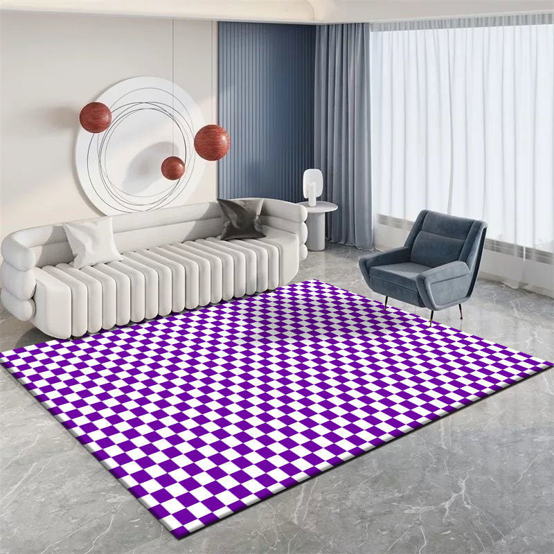 Modern Home Decoration Carpet Plaid Pattern Area Rug Polyester Non-Slip Backing Indoor Carpet