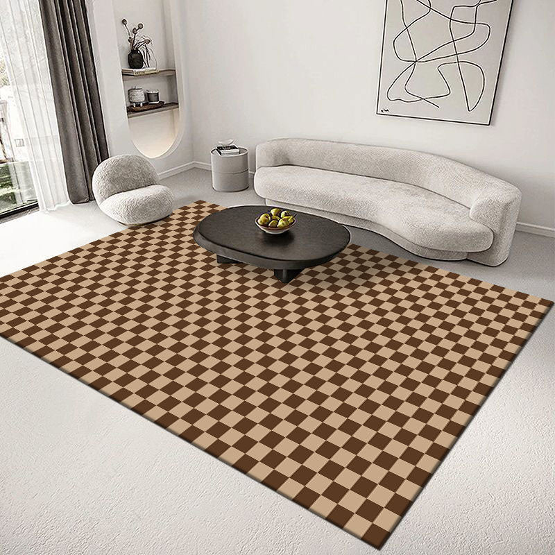 Modern Home Decoration Carpet Plaid Pattern Area Rug Polyester Non-Slip Backing Indoor Carpet