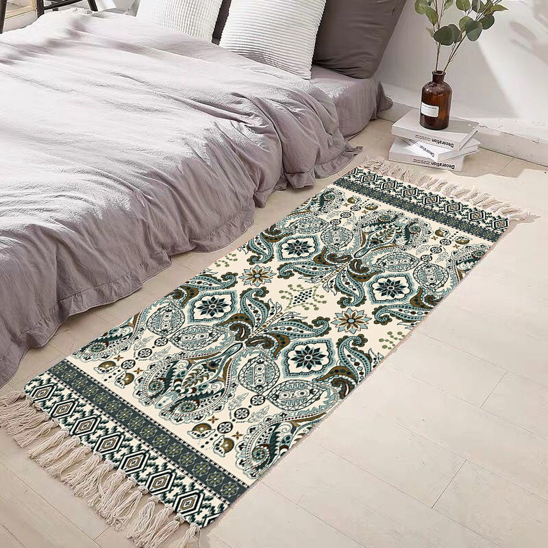 Beige Bohemian Rug Cotton Blended Graphic Rug Washable Rug for Bedroom