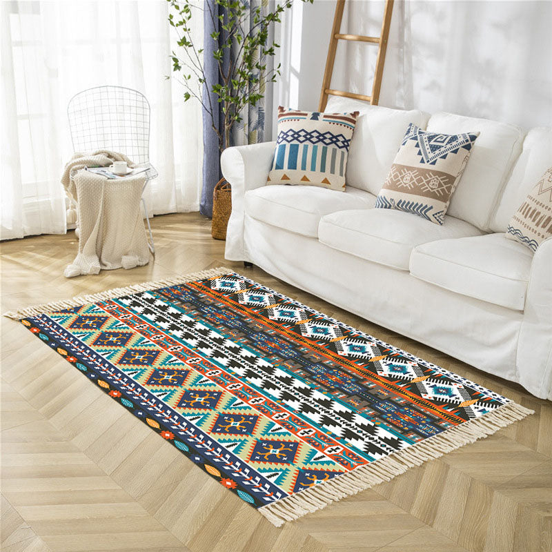 Beige Bohemian Rug Cotton Blended Graphic Rug Washable Rug for Bedroom