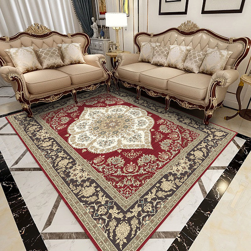 Vintage Medaillon Print Teppich Waschbarer Teppich Polyester Fleckenfestem Teppich für Wohnkultur