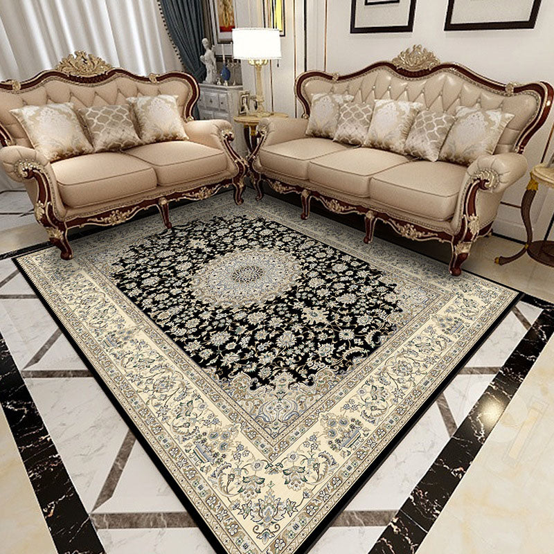 Vintage Medaillon Print Teppich Waschbarer Teppich Polyester Fleckenfestem Teppich für Wohnkultur