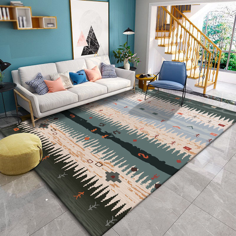 Brown Modern Rug Polyester Geometric Area Rug Non-Slip Backing Carpet for Home Decor