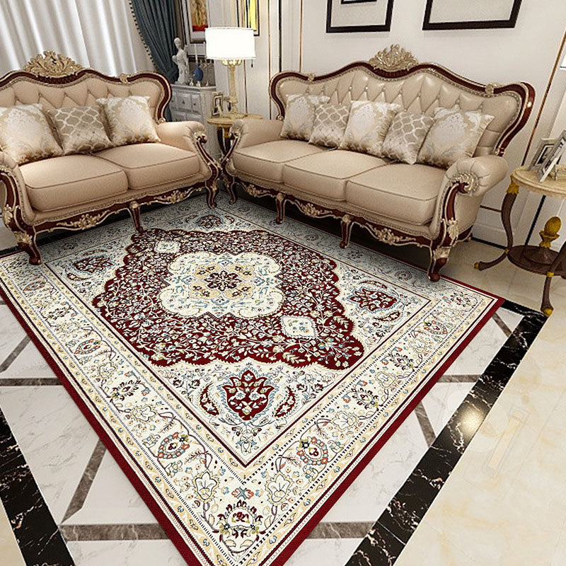 Mid-Century Indoor Rug Classic Floral Printed Carpet Stain Resistant Area Carpet for Living Room