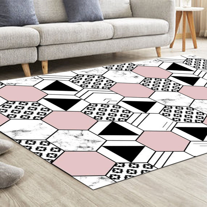 Stylish Pink Modern Rug Geometric Print Polyester Area Carpet Anti-Slip Rug for Home Decor