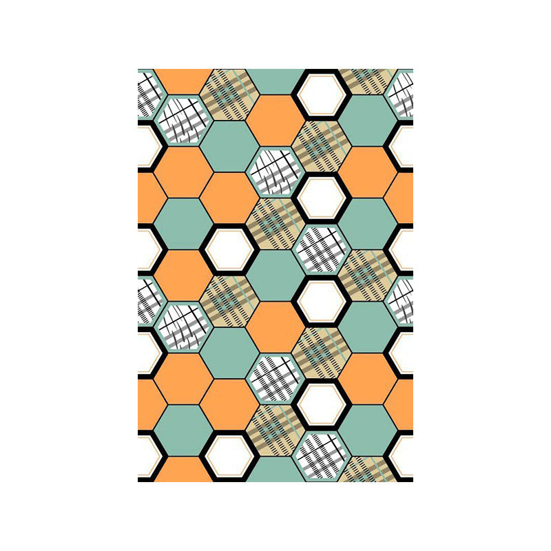 Modern Living Room Area Rug Blue Geometric Pattern Area Carpet Polyester Anti-Slip Rug