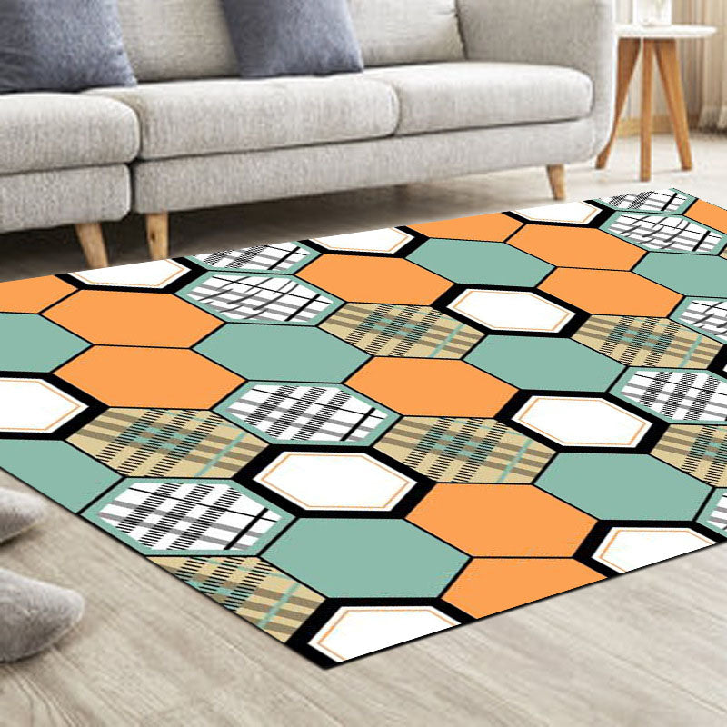 Modern Living Room Area Rug Blue Geometric Pattern Area Carpet Polyester Anti-Slip Rug