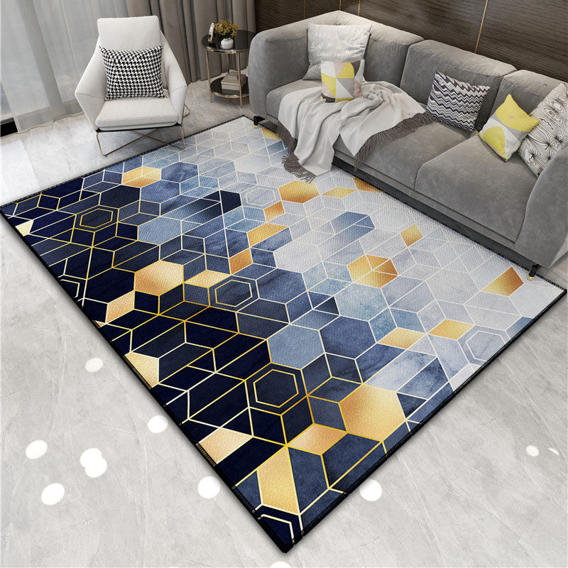 Navy Modern Area Rug Polyester Graphic Non-Slip Backing Rug for Living Room