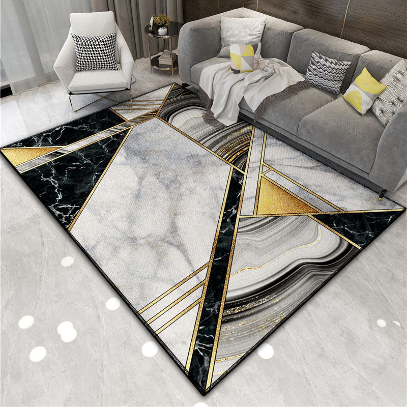 Navy Modern Area Rug Polyester Graphic Non-Slip Backing Rug for Living Room