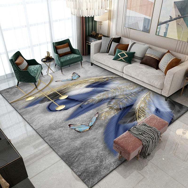 Minimalist Indoor Rug Modern Plant Pattern Carpet Polyester Stain Resistant Area Rug for Living Room