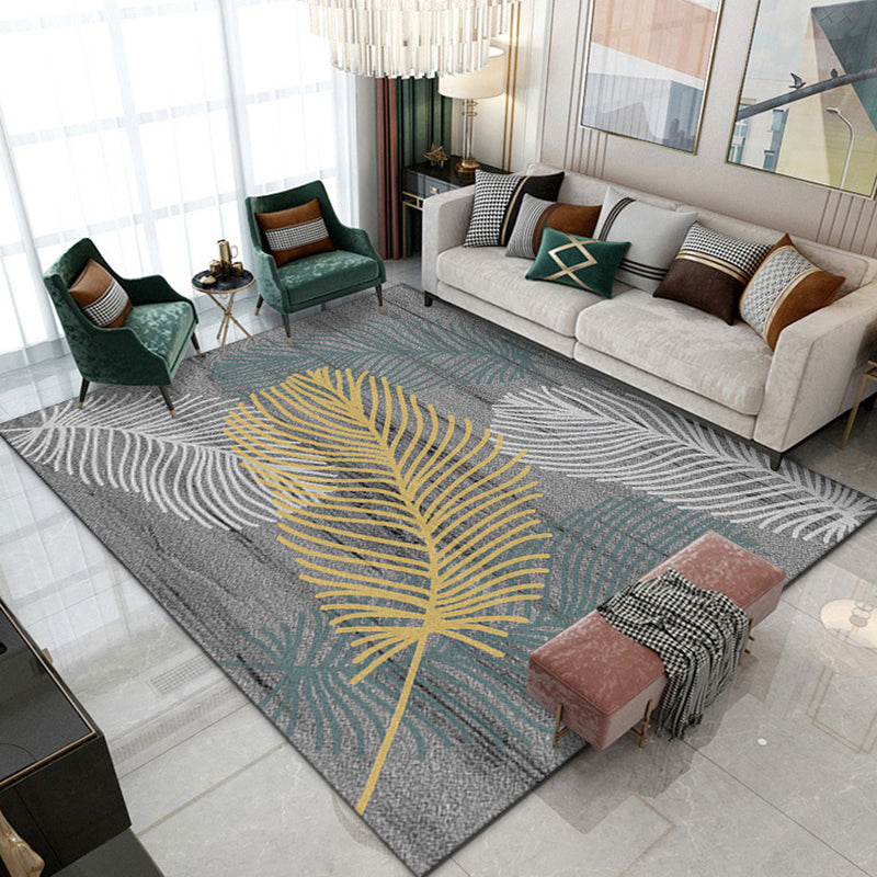 Modern Area Carpet Simple Plant Print Indoor Rug Polyester Stain Resistant Carpet for Home Decor
