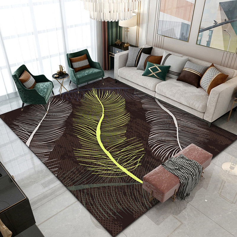Modern Area Carpet Simple Plant Print Indoor Rug Polyester Stain Resistant Carpet for Home Decor