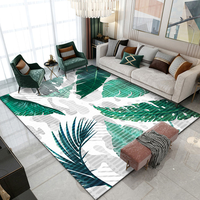 Modern Area Carpet Simple Plant Print Indoor Rug Polyester Stain Resistant Carpet for Home Decor