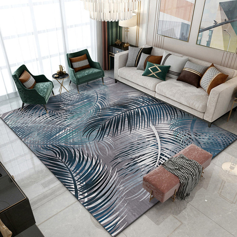 Modern Area Carpet Simple Plant Print Indoor Rug Polyester Stain Resistant Carpet for Home Decor