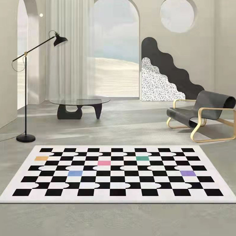 Modern Geometric Pattern Rug Black Polyester Area Carpet Non-Slip Backing Rug for Home Decor