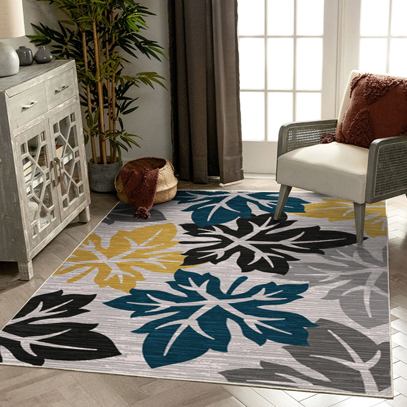 Green Tone Modern Rug Classic Plant Printed Carpet Stain Resistant Area Carpet for Living Room